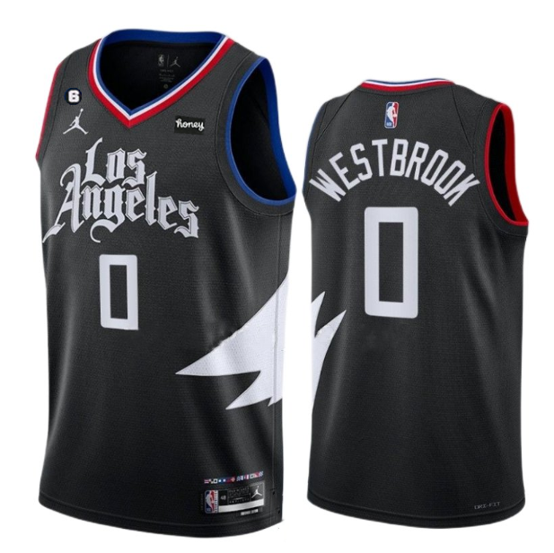 Men's Los Angeles Clippers #0 Russell Westbrook Black Statement Edition With NO.6 Patch Stitched Jersey